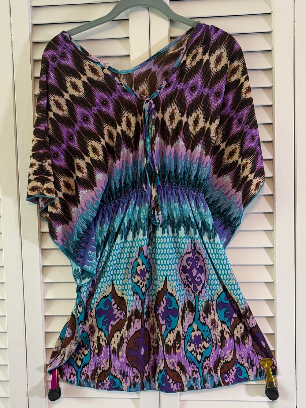 Boho Purple & Teal Printed Tunic Top